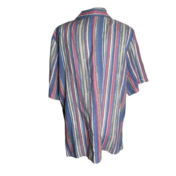 Vintage 90s Striped Button Up Shirt XL Short Sleeve Lightweight Collared - Picture 4 of 6